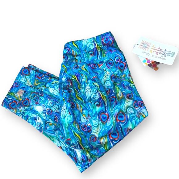 LuLaRoe Womens Leggings Sz XS Jade Athletic Capris Activewear Peacock Blue NEW - Picture 4 of 10